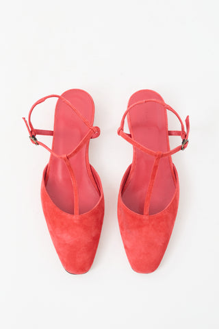 Dôen Red Suede Cristina T-Strap Flat