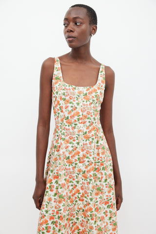 Dôen White 
Multicolour Rose Dress