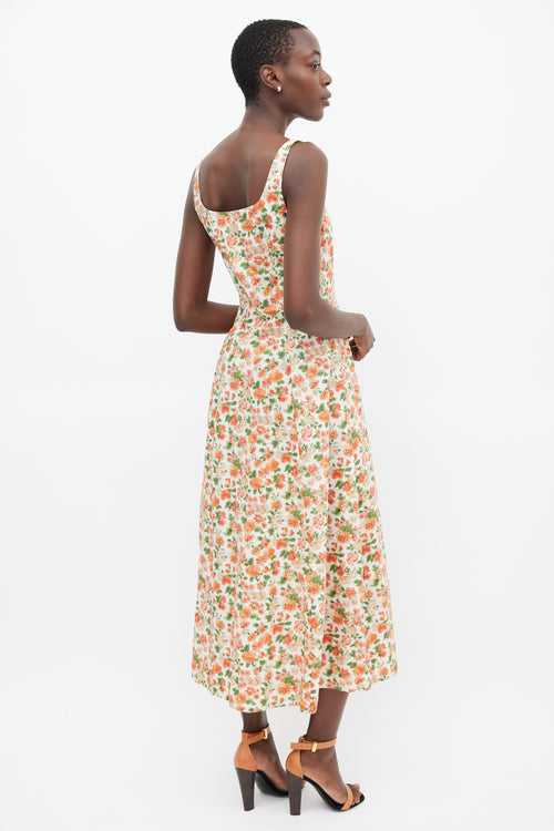 Dôen White 
Multicolour Rose Dress