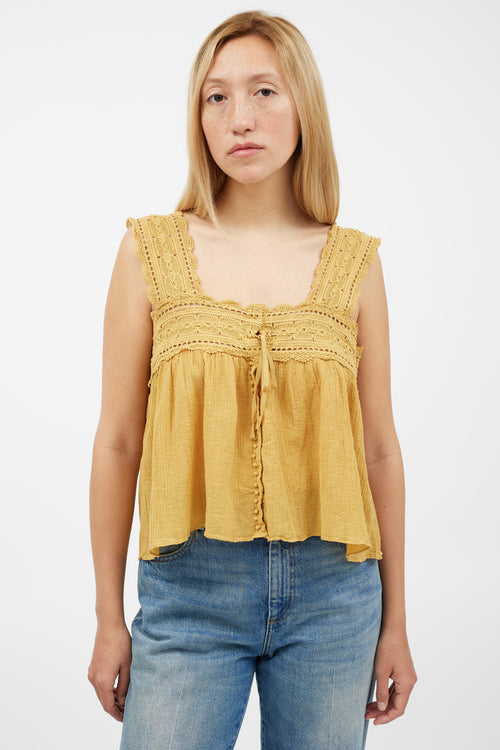 Dôen Yellow Lace Tie Top