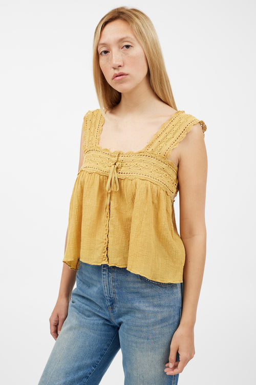 Dôen Yellow Lace Tie Top