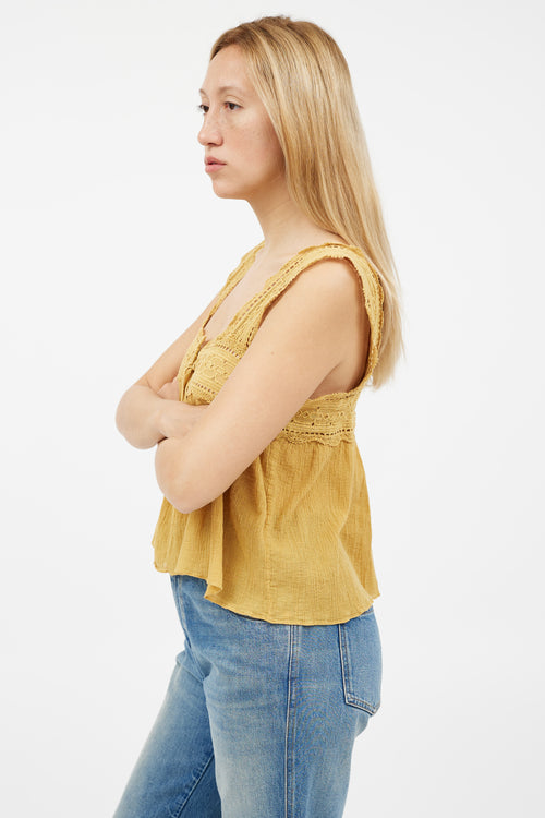 Dôen Yellow Lace Tie Top