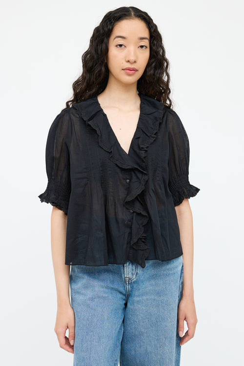 Black Sheer Short Sleeve Blouse