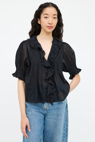 Black Sheer Short Sleeve Blouse