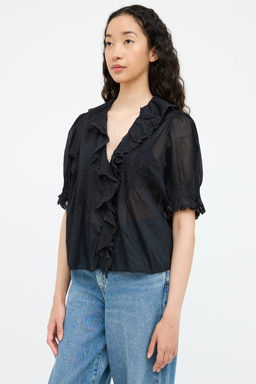 Black Sheer Short Sleeve Blouse