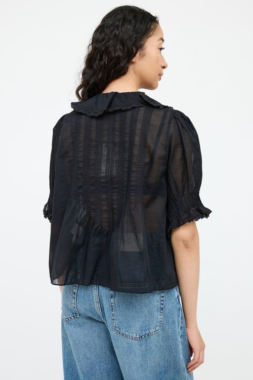 Black Sheer Short Sleeve Blouse