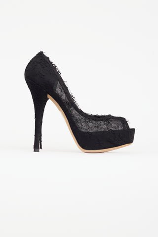 Dolce 
Gabbana Black Floral Lace Platform Heel