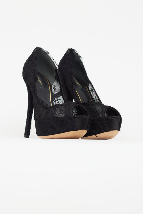 Dolce 
Gabbana Black Floral Lace Platform Heel