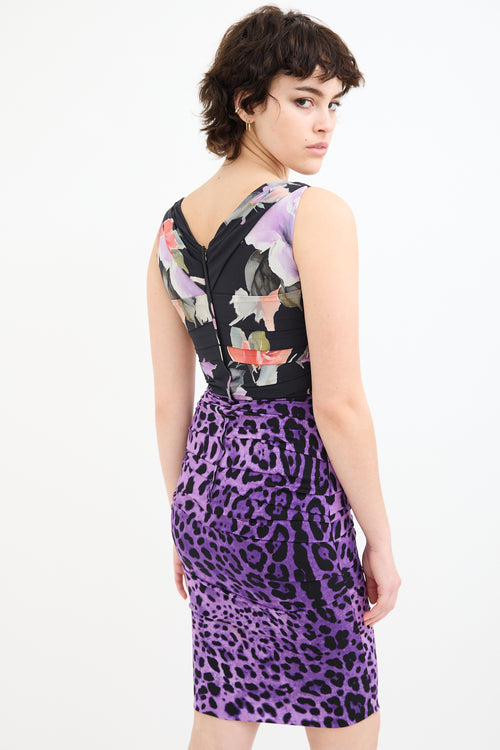 Dolce 
Gabbana Black 
Purple Silk Draped Printed Dress