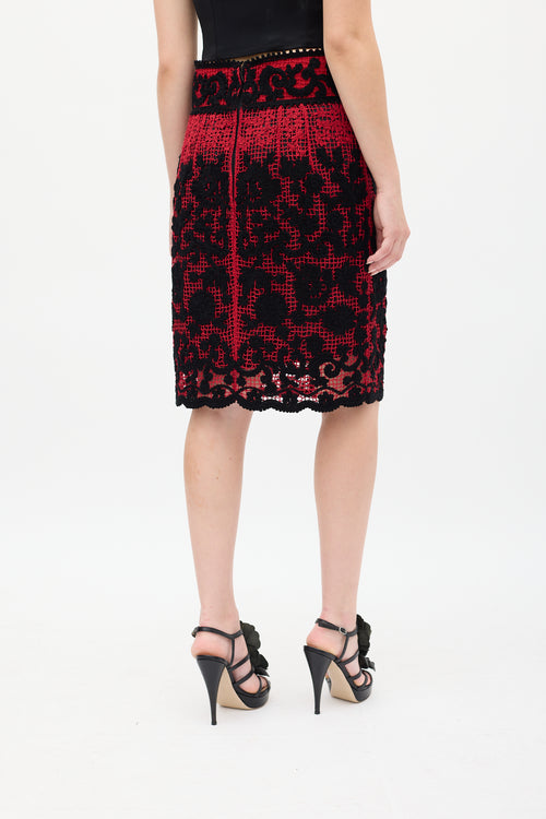 Dolce 
Gabbana Red 
Black Mesh Floral Embroidered Skirt