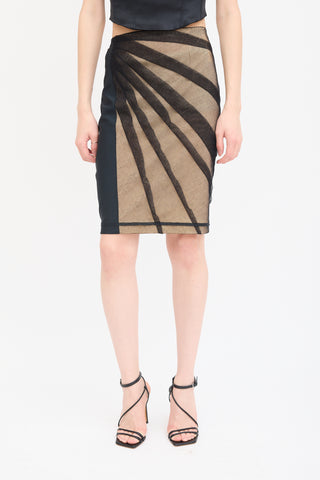 Dolce 
Gabbana Beige 
Black Mesh Overlay Skirt