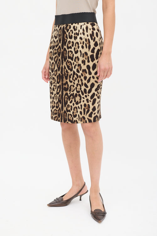 Dolce 
Gabbana Beige 
Brown Silk Printed Pencil Skirt