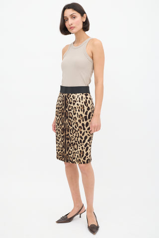 Dolce 
Gabbana Beige 
Brown Silk Printed Pencil Skirt