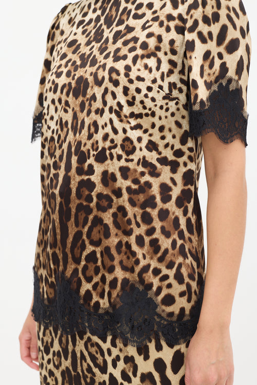 Dolce 
Gabbana Beige 
Brown Silk Printed Lace Trimmed Top