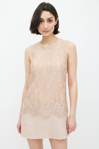 Dolce 
Gabbana Beige Lace 
Tweed Sleeveless Dress