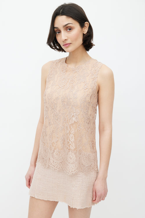 Dolce 
Gabbana Beige Lace 
Tweed Sleeveless Dress