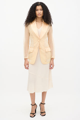 Dolce 
Gabbana Beige Mesh 
Satin Peak Lapel Blazer