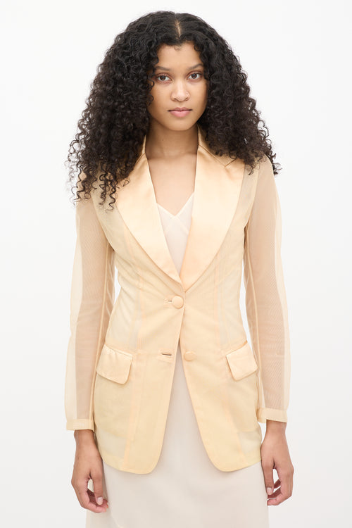 Dolce 
Gabbana Beige Mesh 
Satin Peak Lapel Blazer