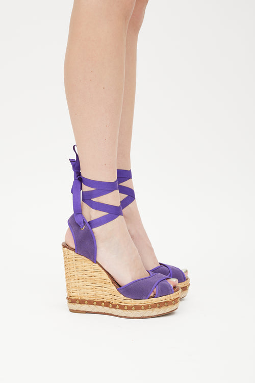 Dolce 
Gabbana Purple 
Beige Wicker Wrapped Wedge Sandal