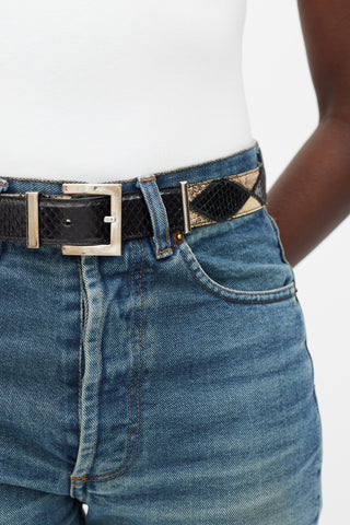 Dolce 
Gabbana Black 
Beige Textured Leather Panelled Belt