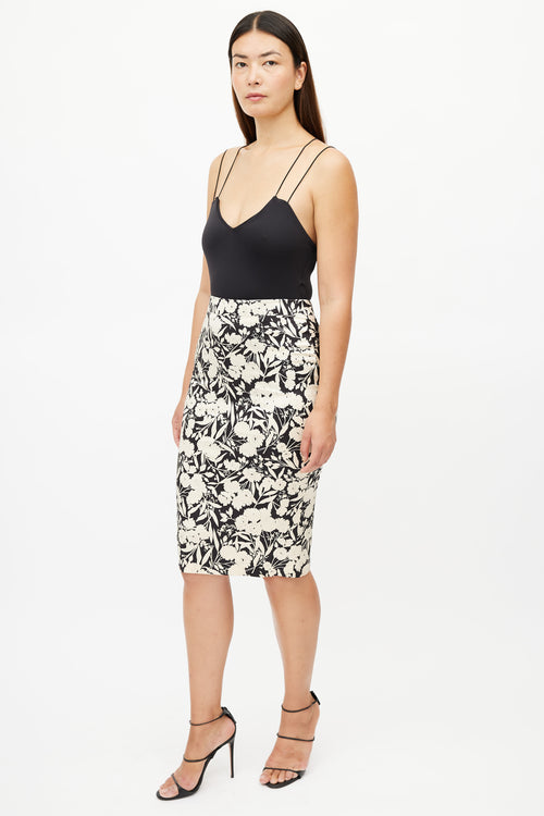 Dolce 
Gabbana Black 
Cream Floral Skirt