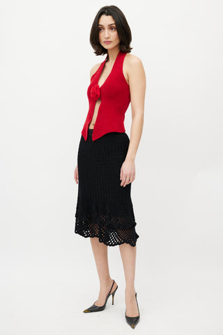 Dolce 
Gabbana Black Crochet 
Silk Slip Skirt