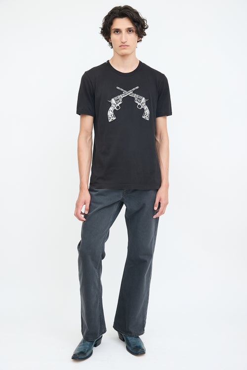 Dolce 
Gabbana Black Embroidered Double Gun T-Shirt