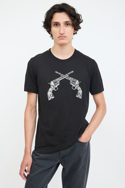 Dolce 
Gabbana Black Embroidered Double Gun T-Shirt