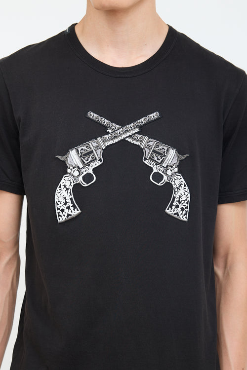 Dolce 
Gabbana Black Embroidered Double Gun T-Shirt