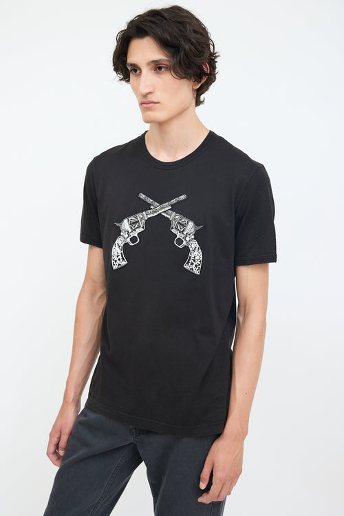 Dolce 
Gabbana Black Embroidered Double Gun T-Shirt