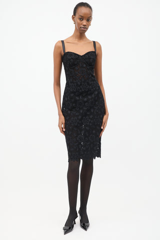 Dolce 
Gabbana Black Floral Lace Midi Dress