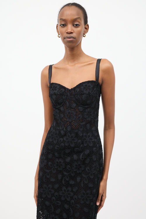 Dolce 
Gabbana Black Floral Lace Midi Dress