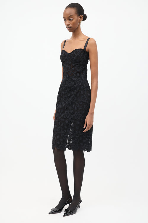 Dolce 
Gabbana Black Floral Lace Midi Dress