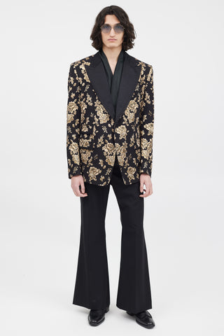 Dolce 
Gabbana Black 
Gold Floral Brocade Blazer