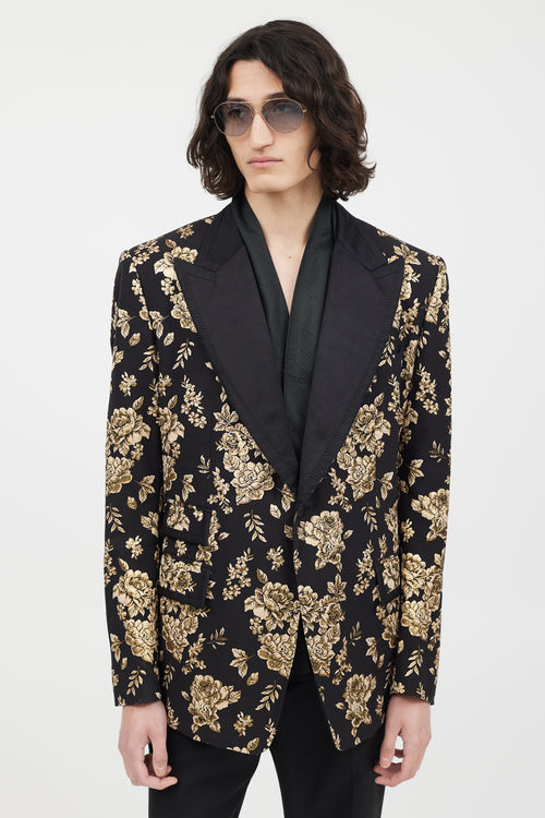 Dolce 
Gabbana Black 
Gold Floral Brocade Blazer