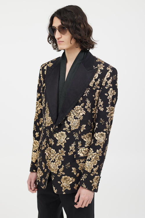 Dolce 
Gabbana Black 
Gold Floral Brocade Blazer