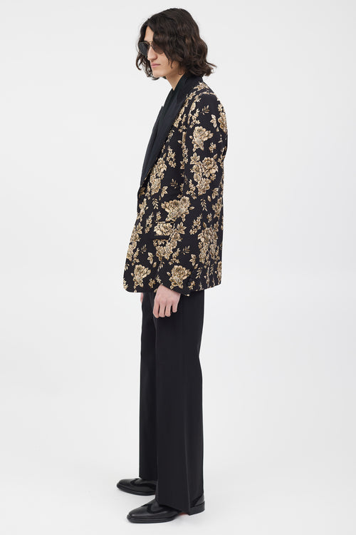 Dolce 
Gabbana Black 
Gold Floral Brocade Blazer