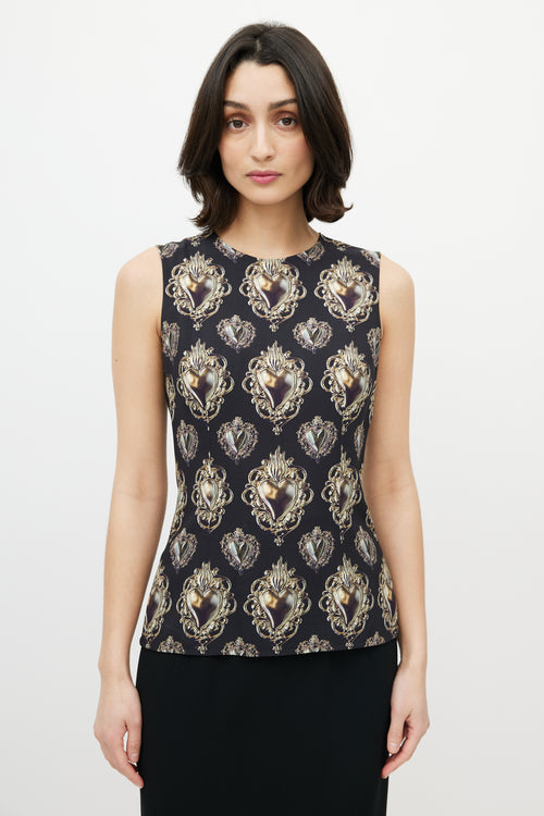 Dolce 
Gabbana Black 
Gold Heart Crest Sleeveless Blouse