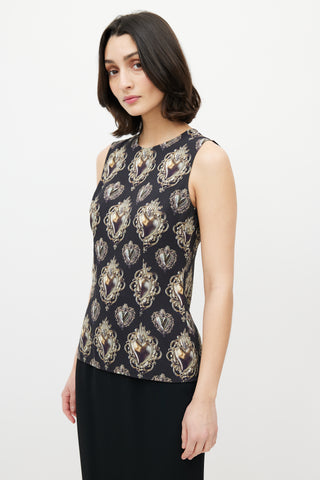 Dolce 
Gabbana Black 
Gold Heart Crest Sleeveless Blouse