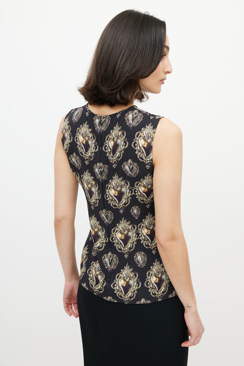 Dolce 
Gabbana Black 
Gold Heart Crest Sleeveless Blouse