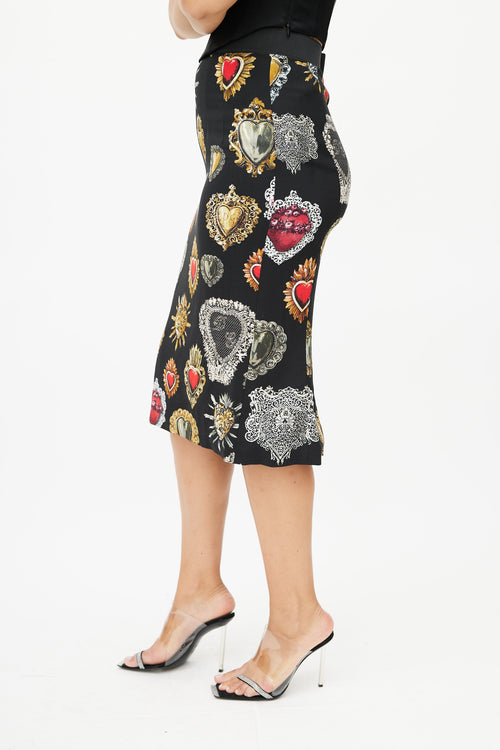 Dolce 
Gabbana Black Heart Print Midi Skirt