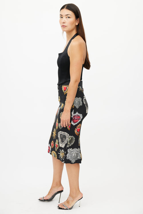 Dolce 
Gabbana Black Heart Print Midi Skirt