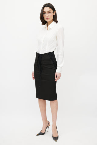 Dolce 
Gabbana Black Lace Up Pencil Midi Skirt