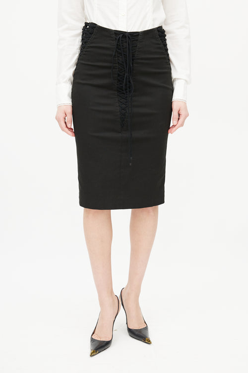 Dolce 
Gabbana Black Lace Up Pencil Midi Skirt