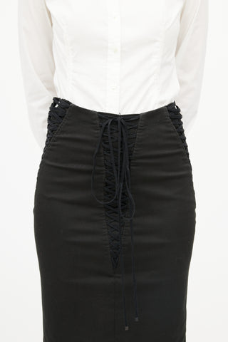 Dolce 
Gabbana Black Lace Up Pencil Midi Skirt