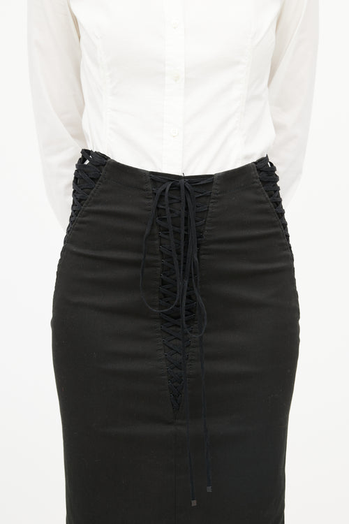 Dolce 
Gabbana Black Lace Up Pencil Midi Skirt