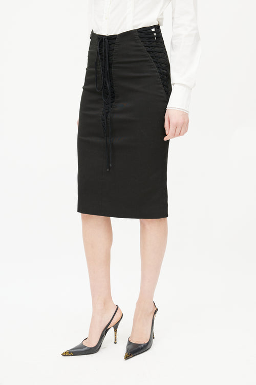 Dolce 
Gabbana Black Lace Up Pencil Midi Skirt