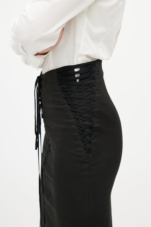 Dolce 
Gabbana Black Lace Up Pencil Midi Skirt