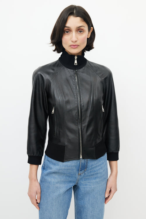 Dolce 
Gabbana Black Leather Bomber Jacket