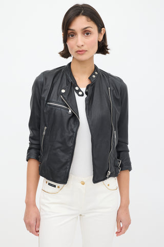 Dolce 
Gabbana Black Leather 
Silk Lined Biker Jacket